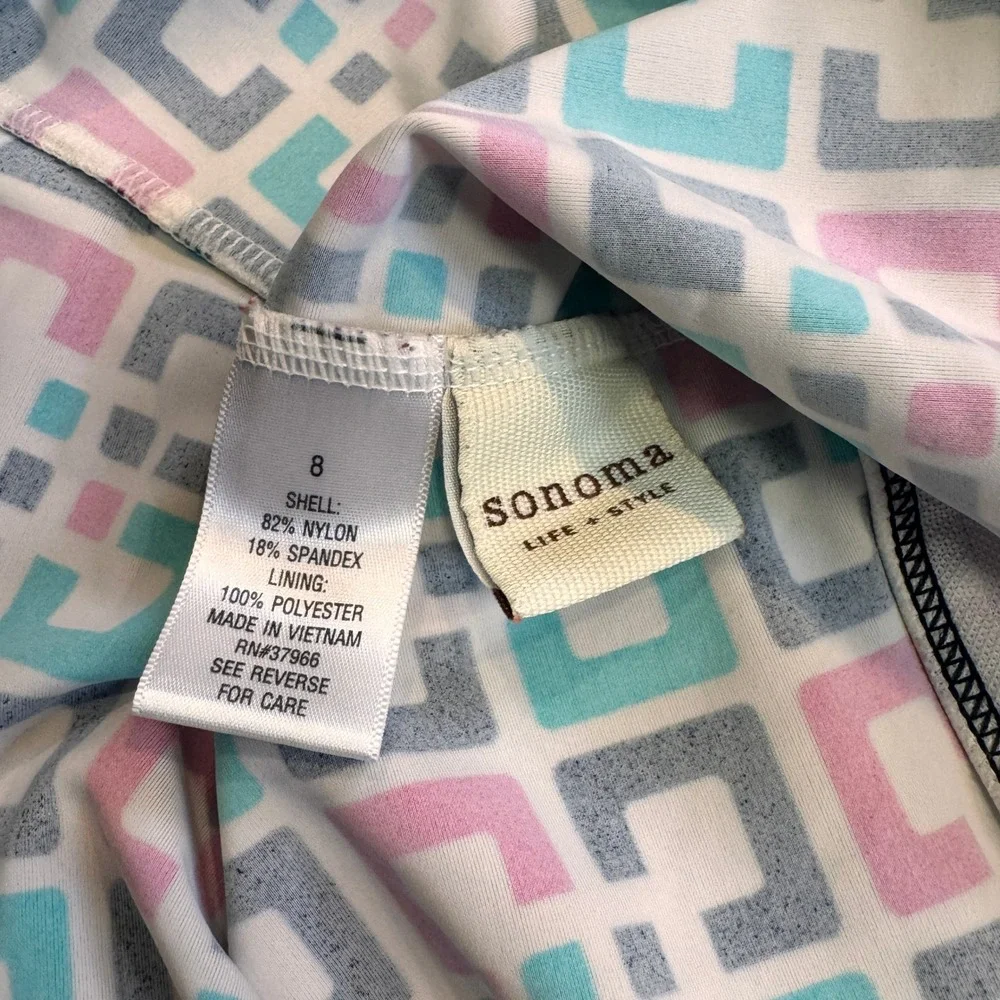Sonoma Tankini Swim Top Medium 8 Geometric Print Swimsuit‎ Criss Cross Straps